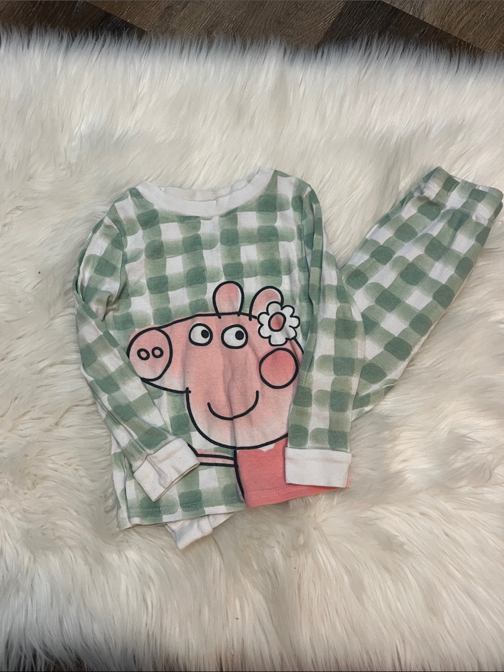 Peppa Pig Green Gingham Pajama Set with Pink Character